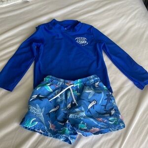 Carter's Blue Rashguard Swim Set with Shark Print